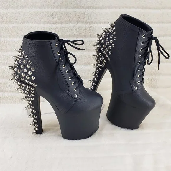 Spikes & Studs High Heel Platform Punk Rock Ankle Boots Fearless - Picture 10 of 11